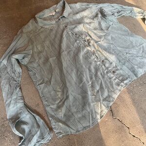 JJill XL Button Down Striped Short, Silk Rayon Blend, Light Blue